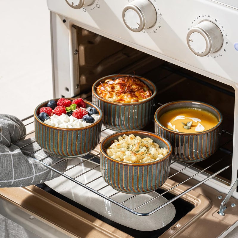 Dafuceramic Ramekins 8 oz Oven Safe, Porcelain Creme Brulee Ramekins Pudding Custard Cups Small Ceramic Souffle Dishes Baking Bowls Set of 4 (GREEN BLUE) - Image 4
